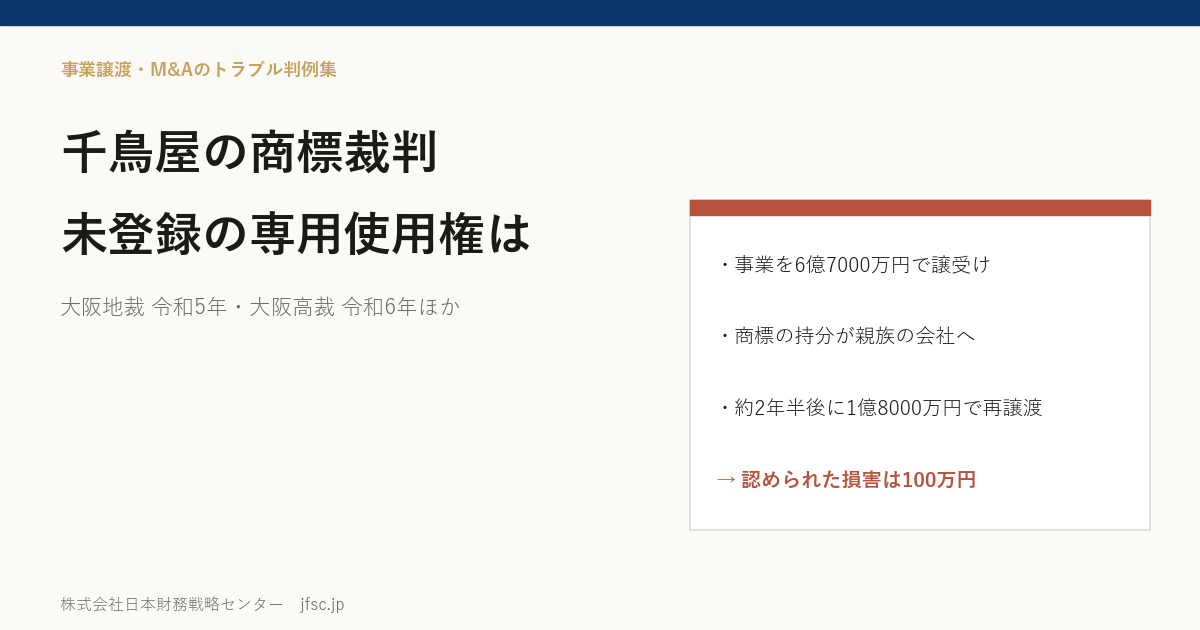 千鳥屋の商標裁判｜民事再生で事業を買った会社の「未登録の専用使用権」と、のれん分けの地域の約束はどう扱われたか