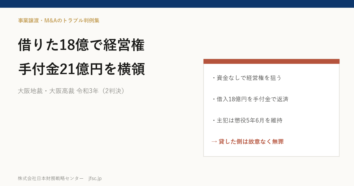 借りた18億円で経営権を取得し、手付金21億円を横領――学校法人の経営権の取得と、資金を貸した側の刑事責任（大阪地裁・大阪高裁 令和3年）