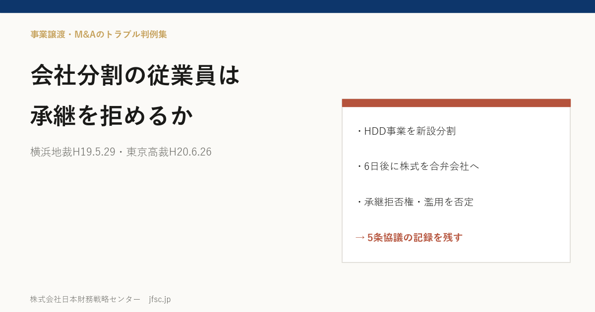 会社分割で切り出した事業の株式をすぐ合弁会社へ譲ったら、従業員は承継を拒めるか――日本IBMのハードディスク事業をめぐる横浜地裁 平成19年5月29日判決・東京高裁 平成20年6月26日判決