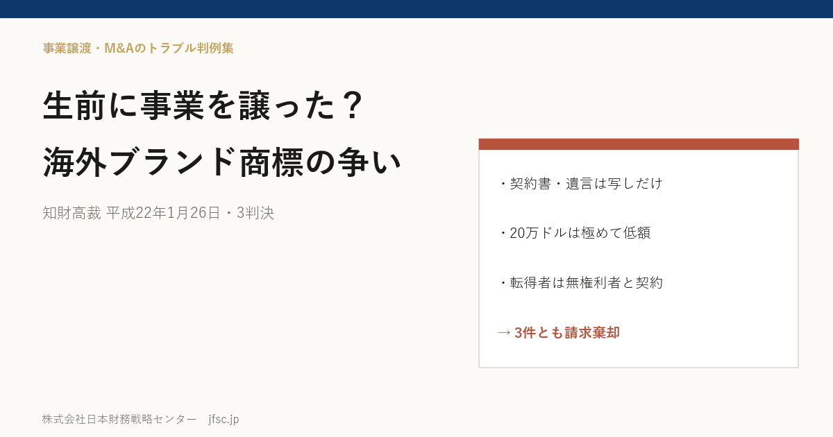 創業デザイナーの死後に「生前に事業を譲った」と主張しても認められるか――米国のシルバーアクセサリーブランド「ガボール」の商標をめぐる知財高裁 平成22年1月26日の3判決