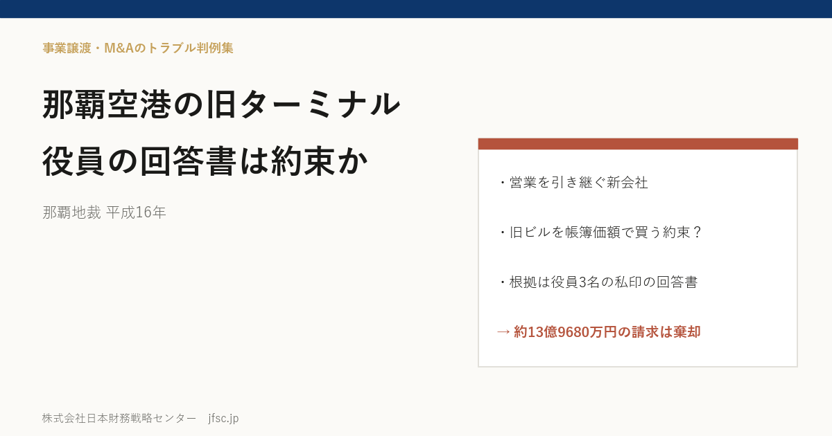 那覇空港の旧ターミナルビル裁判｜役員3名の「お約束申し上げます」という回答書で売買予約は成立したか
