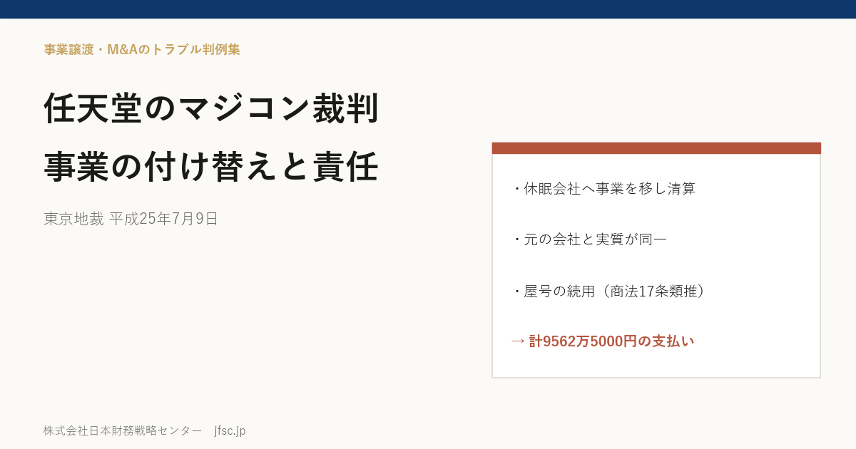 任天堂のマジコン裁判｜休眠会社への事業の付け替えと清算結了は、損害賠償の責任でどう扱われたか