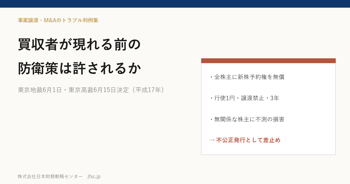 買収者が現れる前の新株予約権による防衛策は許されるか――ニレコの差止め（東京地裁・東京高裁 平成17年）