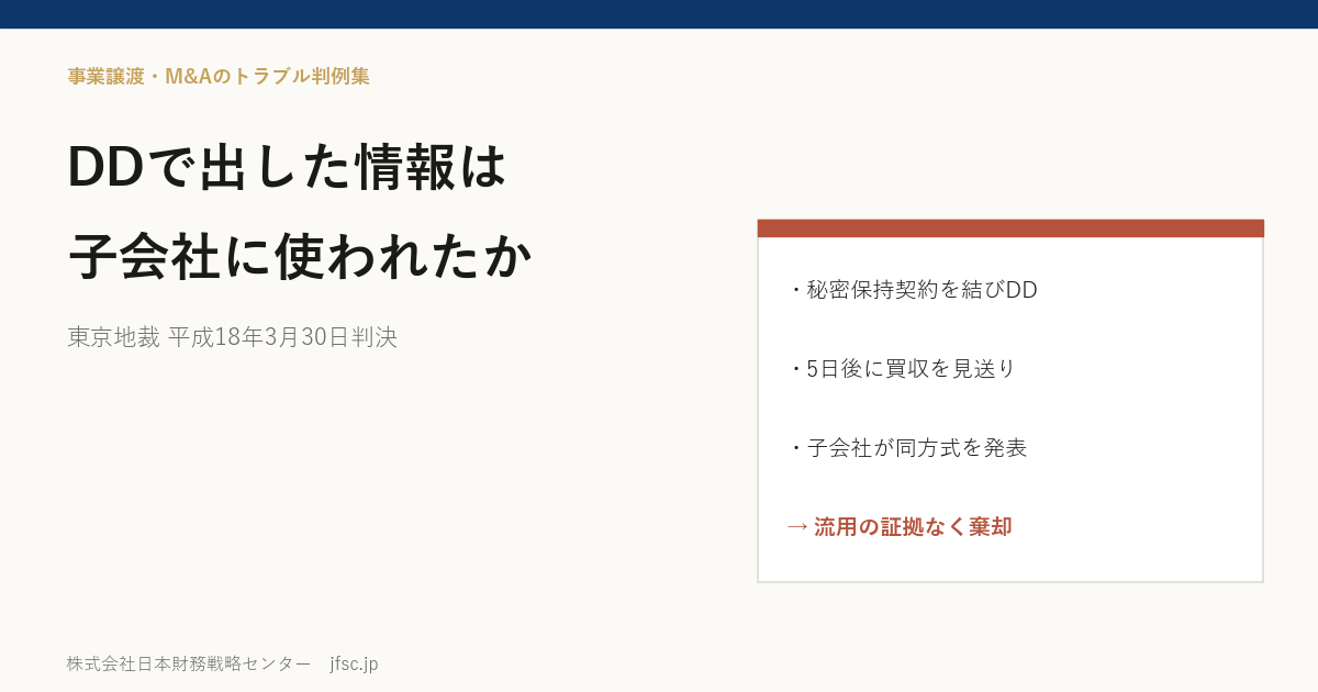 DDで開示した情報は買収を見送った相手の子会社に使われたか――平成電電とソフトバンク・日本テレコムの営業秘密をめぐる東京地裁 平成18年3月30日判決